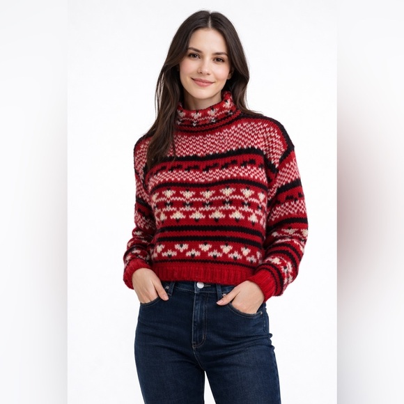 Esprit Sweaters - Vintage Espirit Sport Red Black Wool Sweater Nordic Fair Isle Women’s Medium